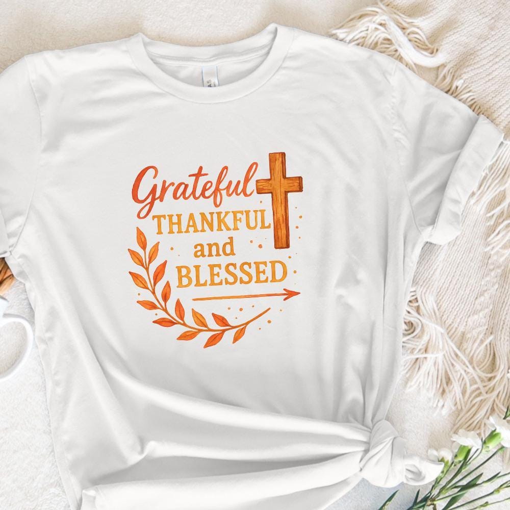 Fall PNG, Thankful Grateful Blessed - 300 DPI Design for T-Shirt