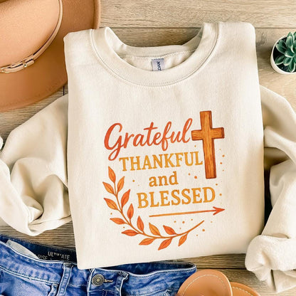 Fall PNG, Thankful Grateful Blessed - 300 DPI Design for T-Shirt
