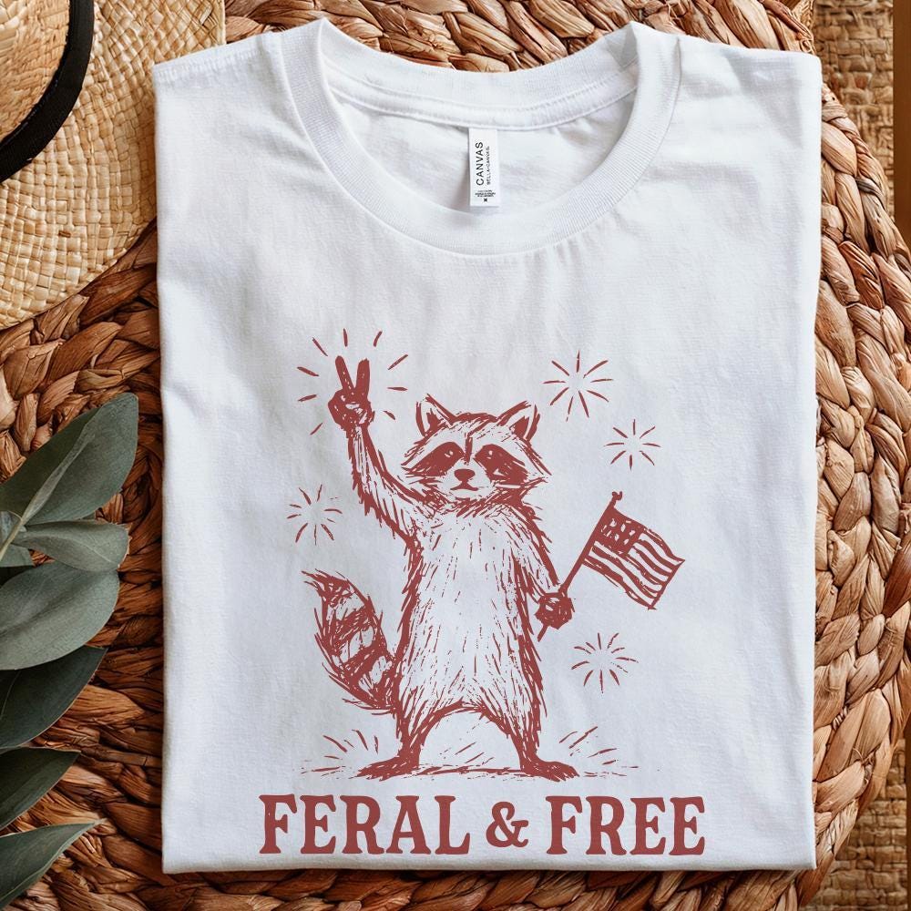 Vintage Patriotic Raccoon PNG, Feral But Free Design - 300 DPI Design for