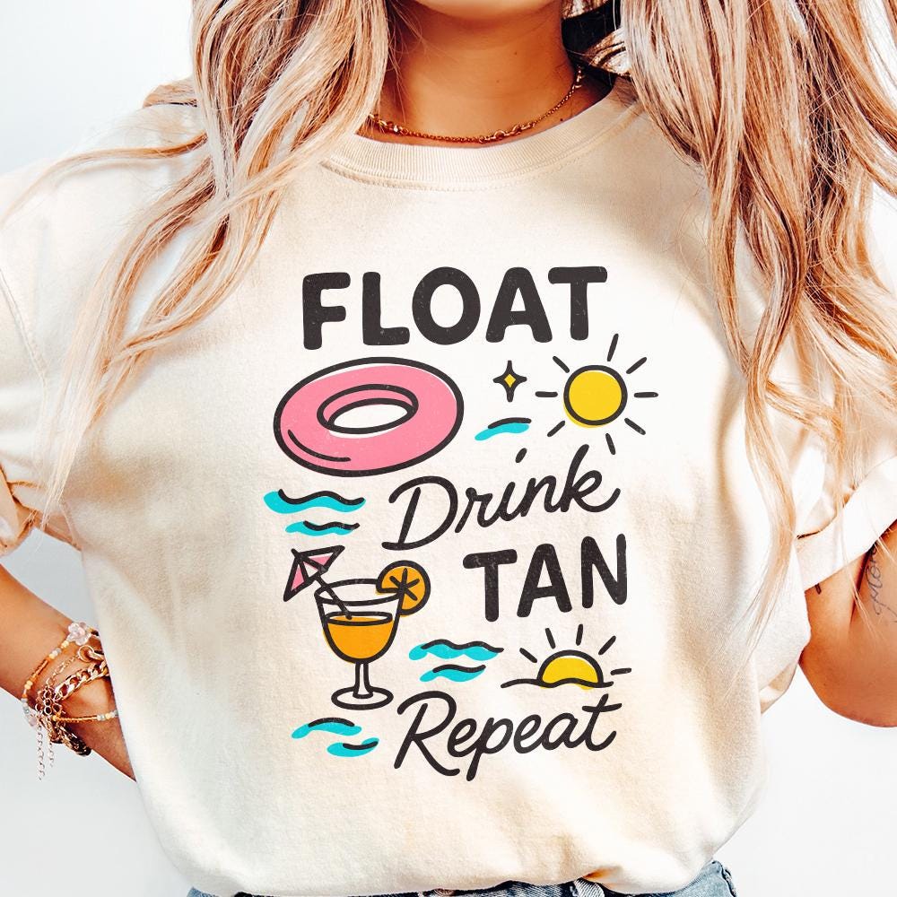 Float Drink Tan Repeat PNG, Summer Beach Lake Life - 300 DPI Design for