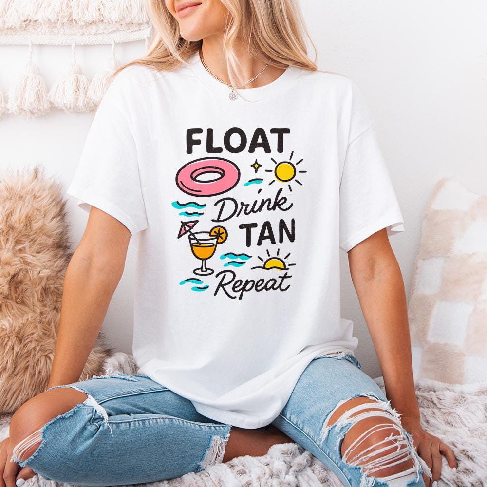 Float Drink Tan Repeat PNG, Summer Beach Lake Life - 300 DPI Design for