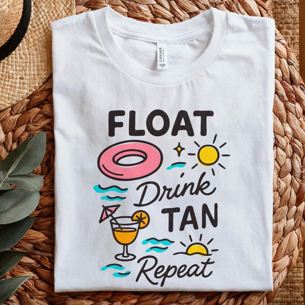 Float Drink Tan Repeat PNG, Summer Beach Lake Life - 300 DPI Design for