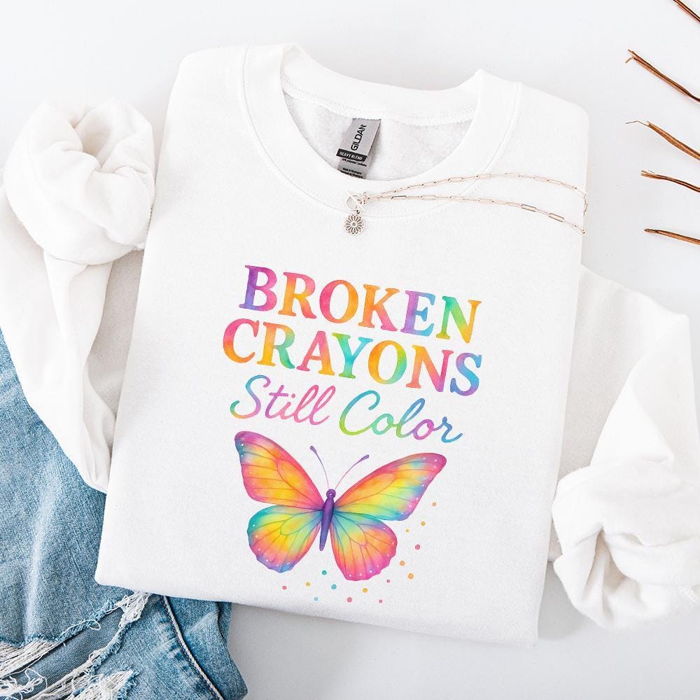 Broken Crayons Still Color, Butterfly PNG - 300 DPI Design for T-Shirt