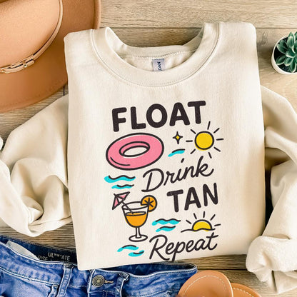 Float Drink Tan Repeat PNG, Summer Beach Lake Life - 300 DPI Design for