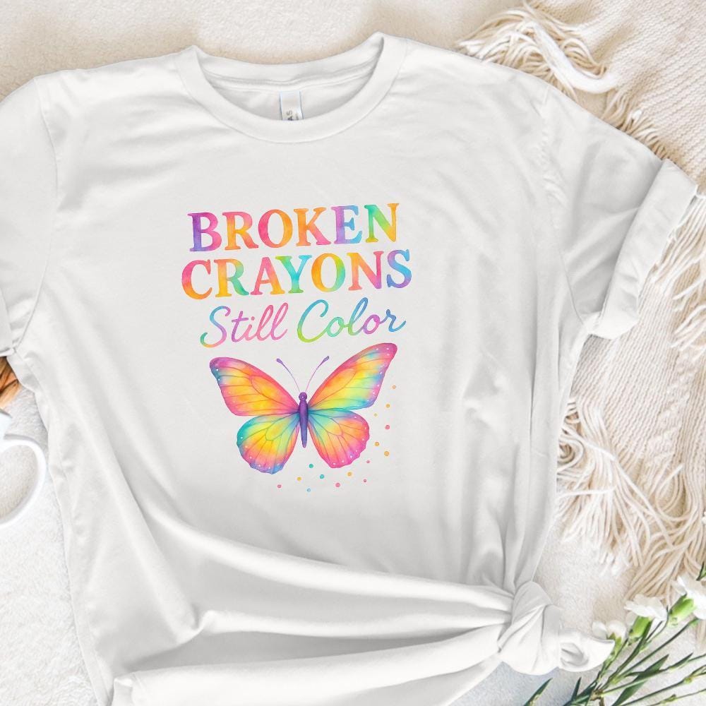 Broken Crayons Still Color, Butterfly PNG - 300 DPI Design for T-Shirt