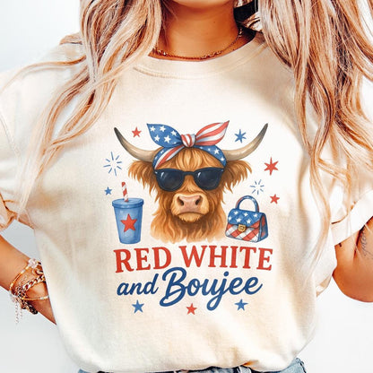 Fourth of July Highland Cow PNG, Patriotic America Sublimation Design -