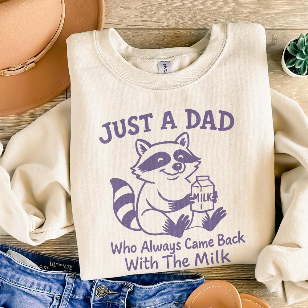 Just A Dad Who Always Came Back With The Milk Png, Vintage Raccoon Shirt