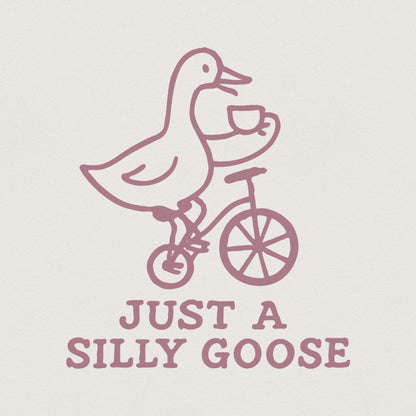 Just a Silly Goose PNG, Funny Goose Drinking Tea on Bicycle - 300 DPI