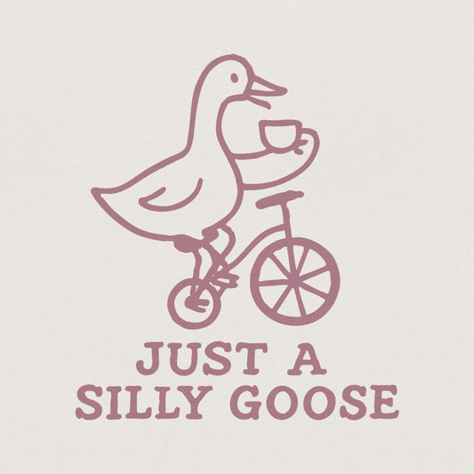Just a Silly Goose PNG, Funny Goose Drinking Tea on Bicycle - 300 DPI