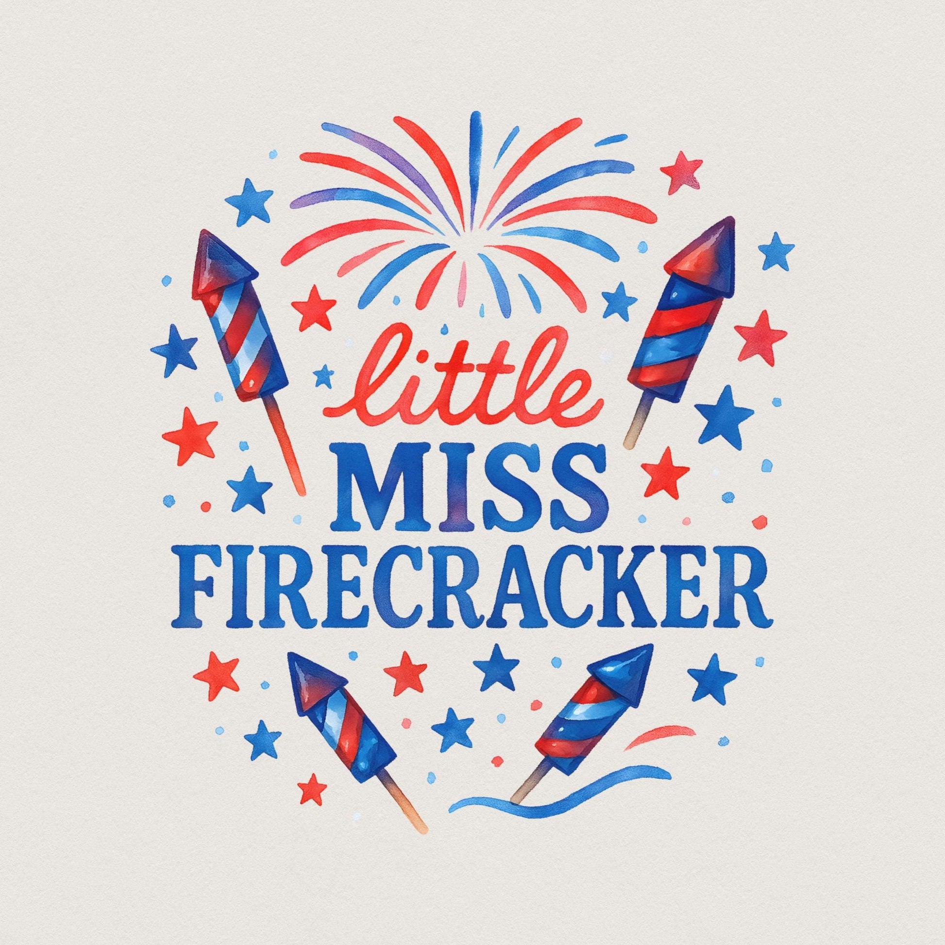 Little Miss Firecracker PNG, 4th July Girl PNG - 300 DPI Design for T-Shirt