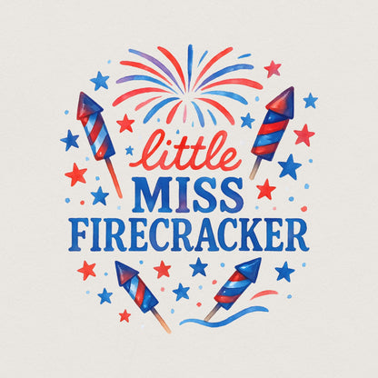 Little Miss Firecracker PNG, 4th July Girl PNG - 300 DPI Design for T-Shirt