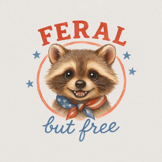 Feral But Free Raccoon PNG, Patriotic Animal Retro Art - 300 DPI Design
