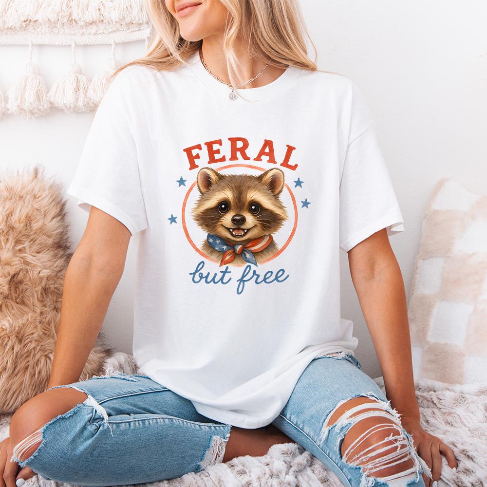 Feral But Free Raccoon PNG, Patriotic Animal Retro Art - 300 DPI Design