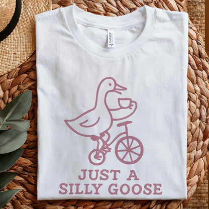 Just a Silly Goose PNG, Funny Goose Drinking Tea on Bicycle - 300 DPI