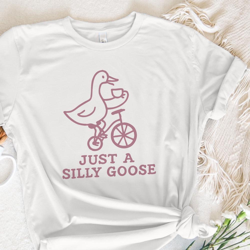 Just a Silly Goose PNG, Funny Goose Drinking Tea on Bicycle - 300 DPI