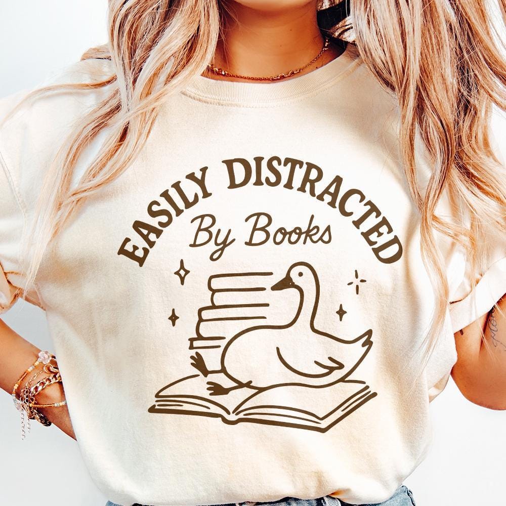 Easily Distracted By Books PNG, Silly Goose Bookish Design - 300 DPI