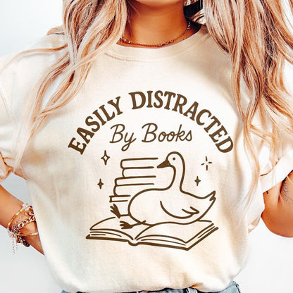 Easily Distracted By Books PNG, Silly Goose Bookish Design - 300 DPI