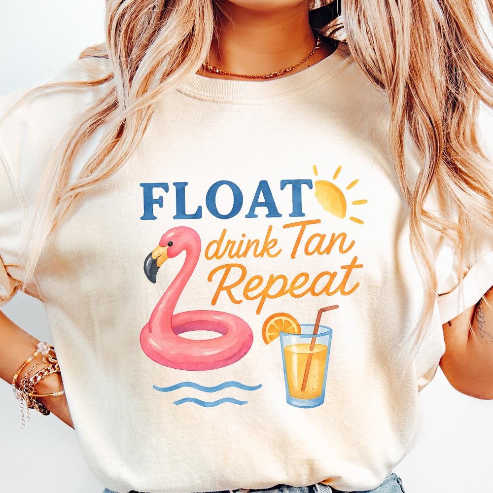 Float Drink Tan Repeat Shirt, Summer Beach Life PNG - 300 DPI Design for