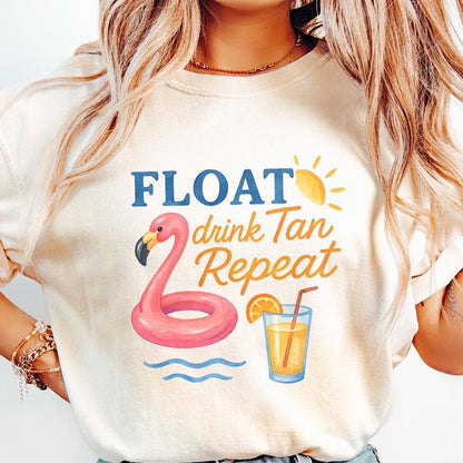 Float Drink Tan Repeat Shirt, Summer Beach Life PNG - 300 DPI Design for