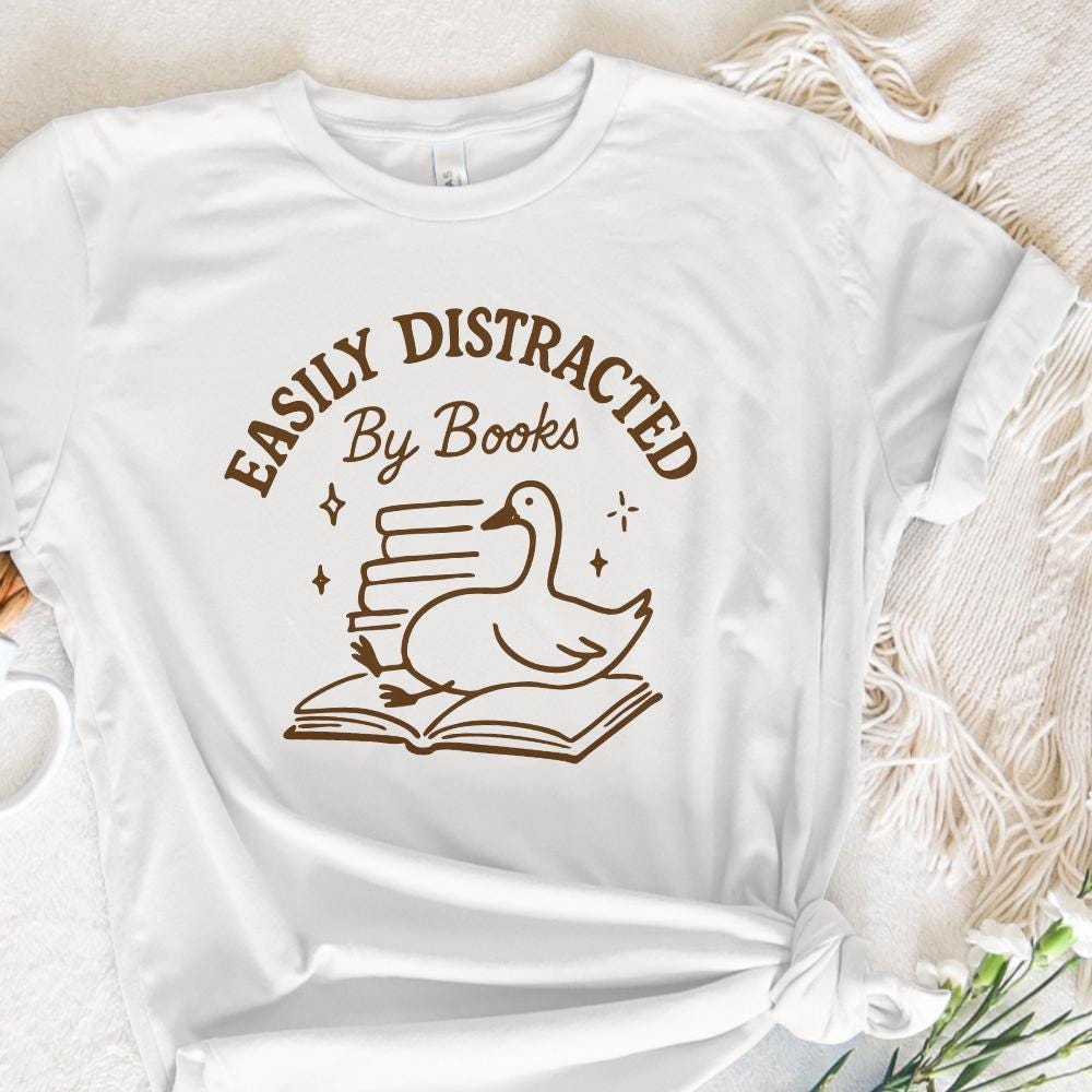 Easily Distracted By Books PNG, Silly Goose Bookish Design - 300 DPI