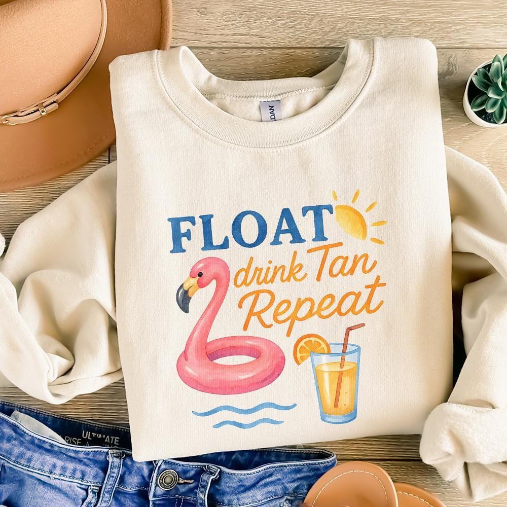 Float Drink Tan Repeat Shirt, Summer Beach Life PNG - 300 DPI Design for