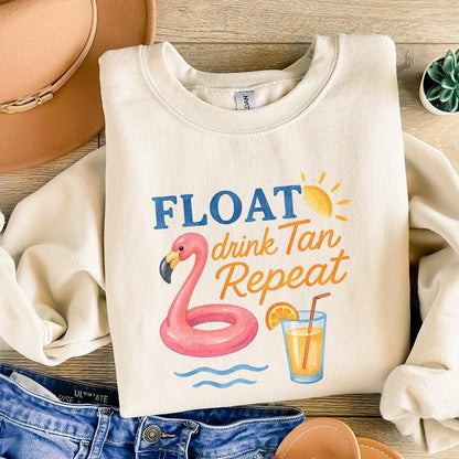 Float Drink Tan Repeat Shirt, Summer Beach Life PNG - 300 DPI Design for