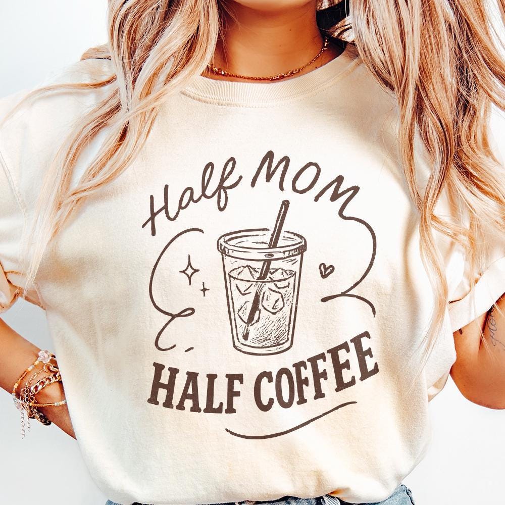 Half Mom Half Coffee PNG, Retro Mama PNG - 300 DPI Design for T-Shirt