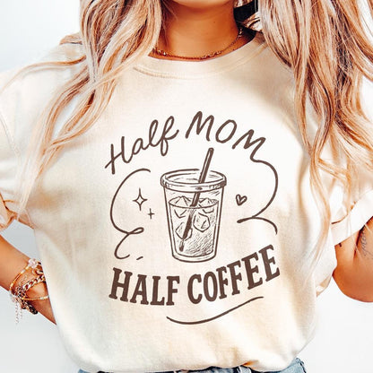 Half Mom Half Coffee PNG, Retro Mama PNG - 300 DPI Design for T-Shirt