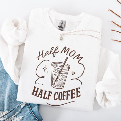 Half Mom Half Coffee PNG, Retro Mama PNG - 300 DPI Design for T-Shirt