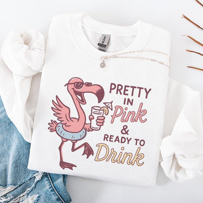 Pretty in Pink and Ready to Drink PNG, Flamingo Pool Day - 300 DPI Design