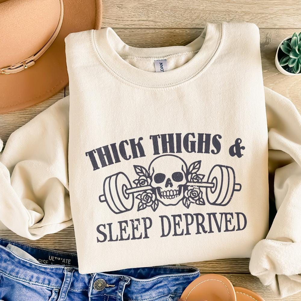 Thick Thighs Sleep Deprived PNG Design, Funny Workout Muscle Mommy Shirt