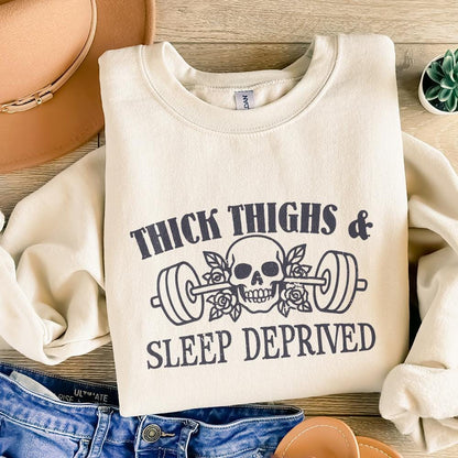 Thick Thighs Sleep Deprived PNG Design, Funny Workout Muscle Mommy Shirt
