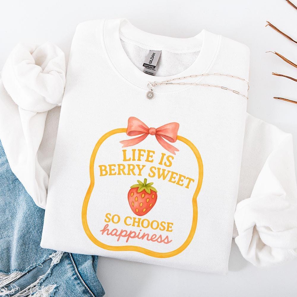 Life is Sweet Strawberry PNG, Coquette Floral Summer PNG - 300 DPI Design