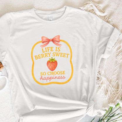 Life is Sweet Strawberry PNG, Coquette Floral Summer PNG - 300 DPI Design