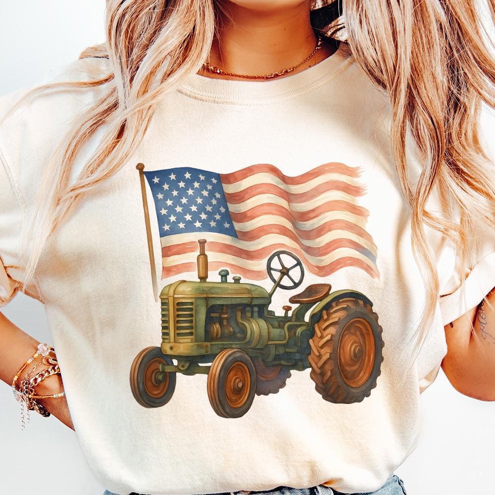 Vintage Patriotic Tractor PNG, American Flag Farm Life Graphic - 300 DPI