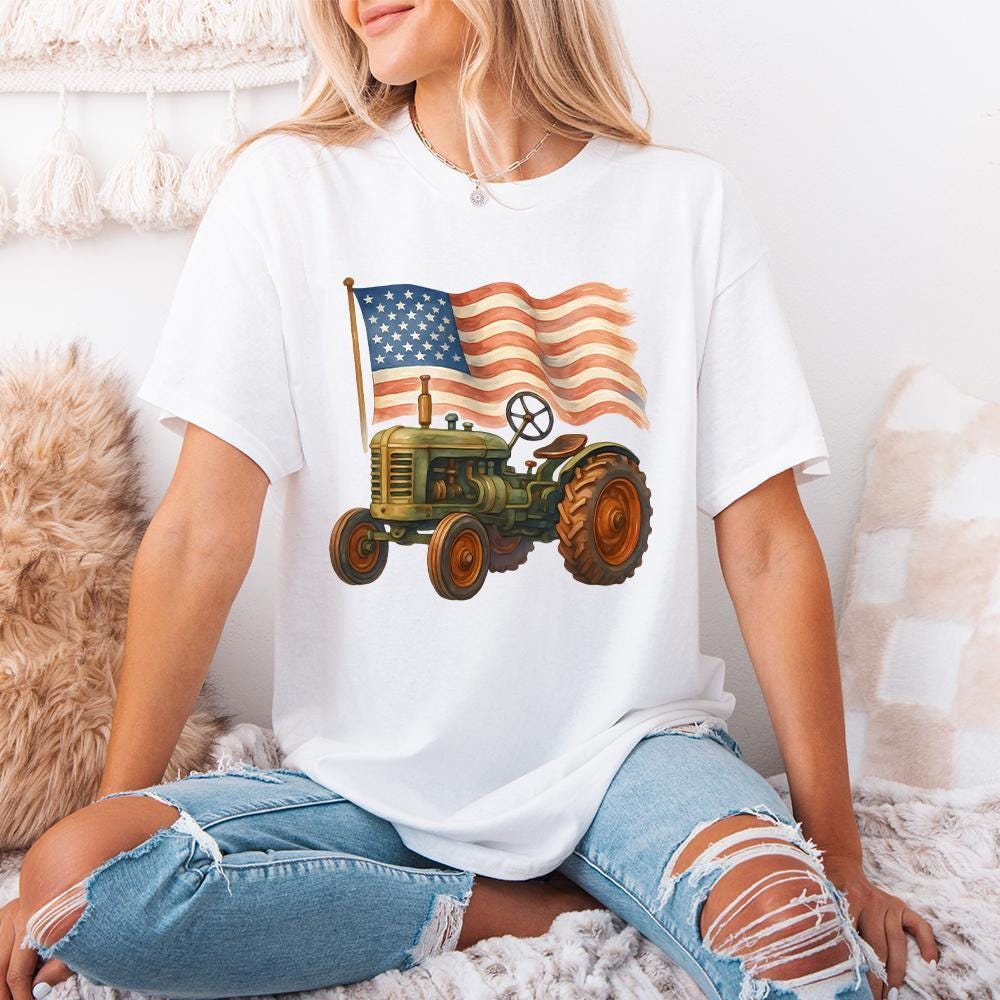 Vintage Patriotic Tractor PNG, American Flag Farm Life Graphic - 300 DPI