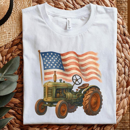 Vintage Patriotic Tractor PNG, American Flag Farm Life Graphic - 300 DPI