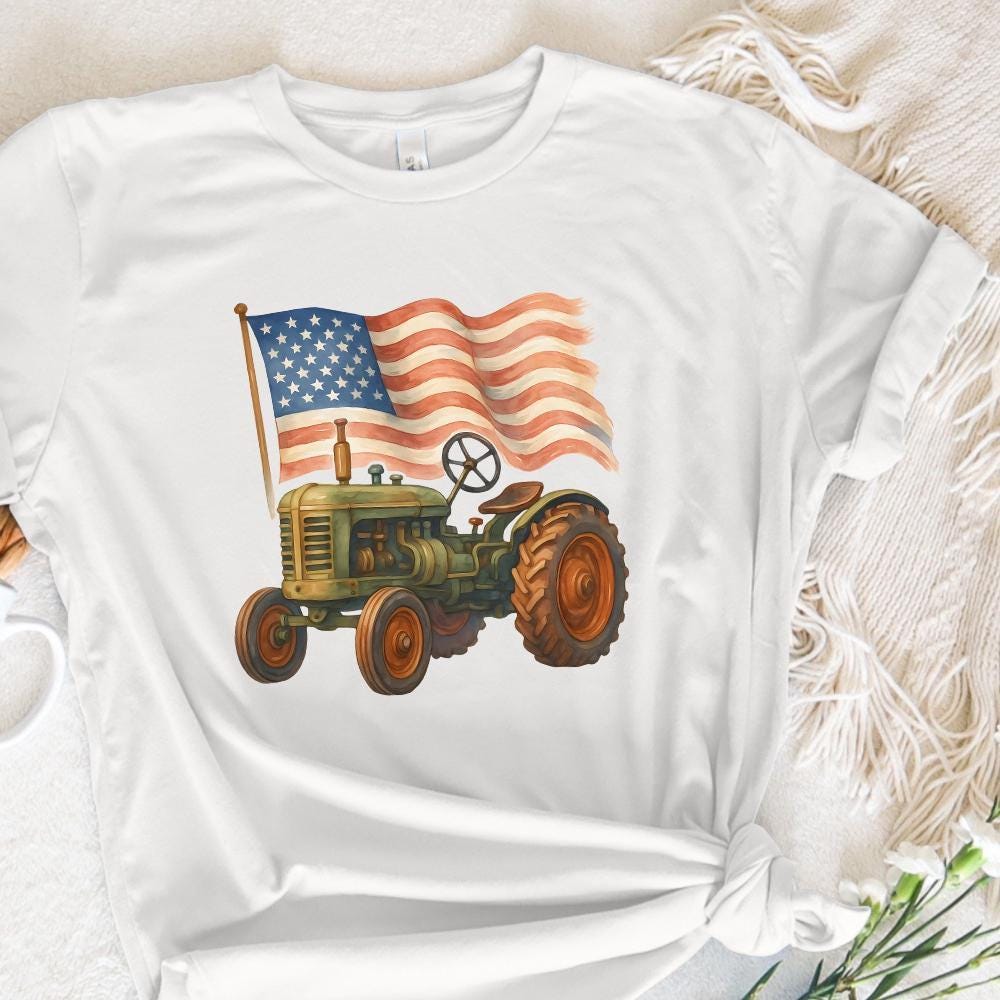 Vintage Patriotic Tractor PNG, American Flag Farm Life Graphic - 300 DPI