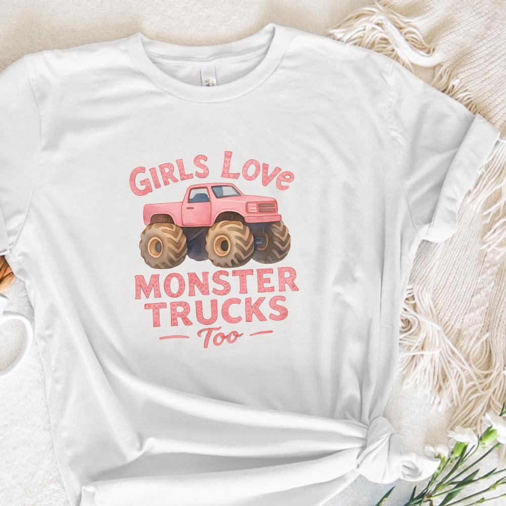 Girls Love Monster Trucks Too PNG, Girls Pink Truck - 300 DPI Design for