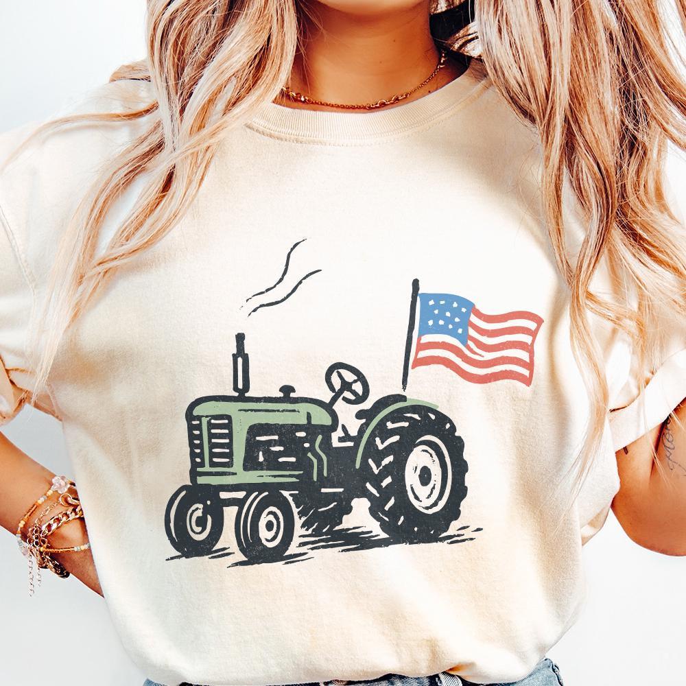 Vintage Tractor American Flag, Patriotic Farm Life PNG - 300 DPI Design