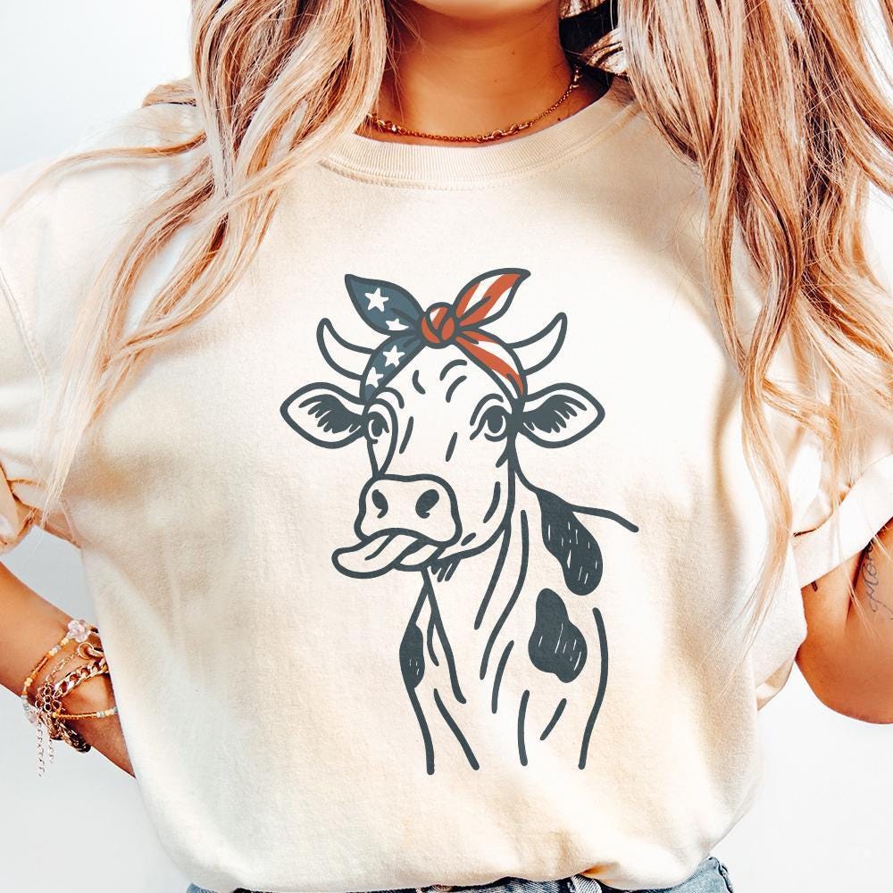 4th of July Highland Cow PNG, Patriotic Shirt Design - 300 DPI Design for