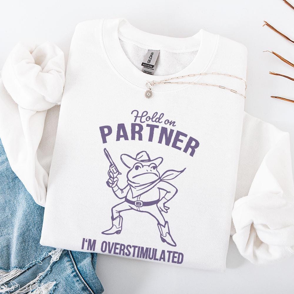 Hold On Partner I'm Overstimulated PNG, Funny Frog Meme PNG - 300 DPI