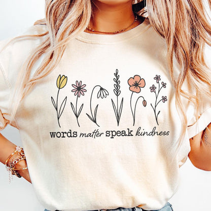 Words Matter Speak Kindness Boho Floral PNG, Inspirational Sublimation