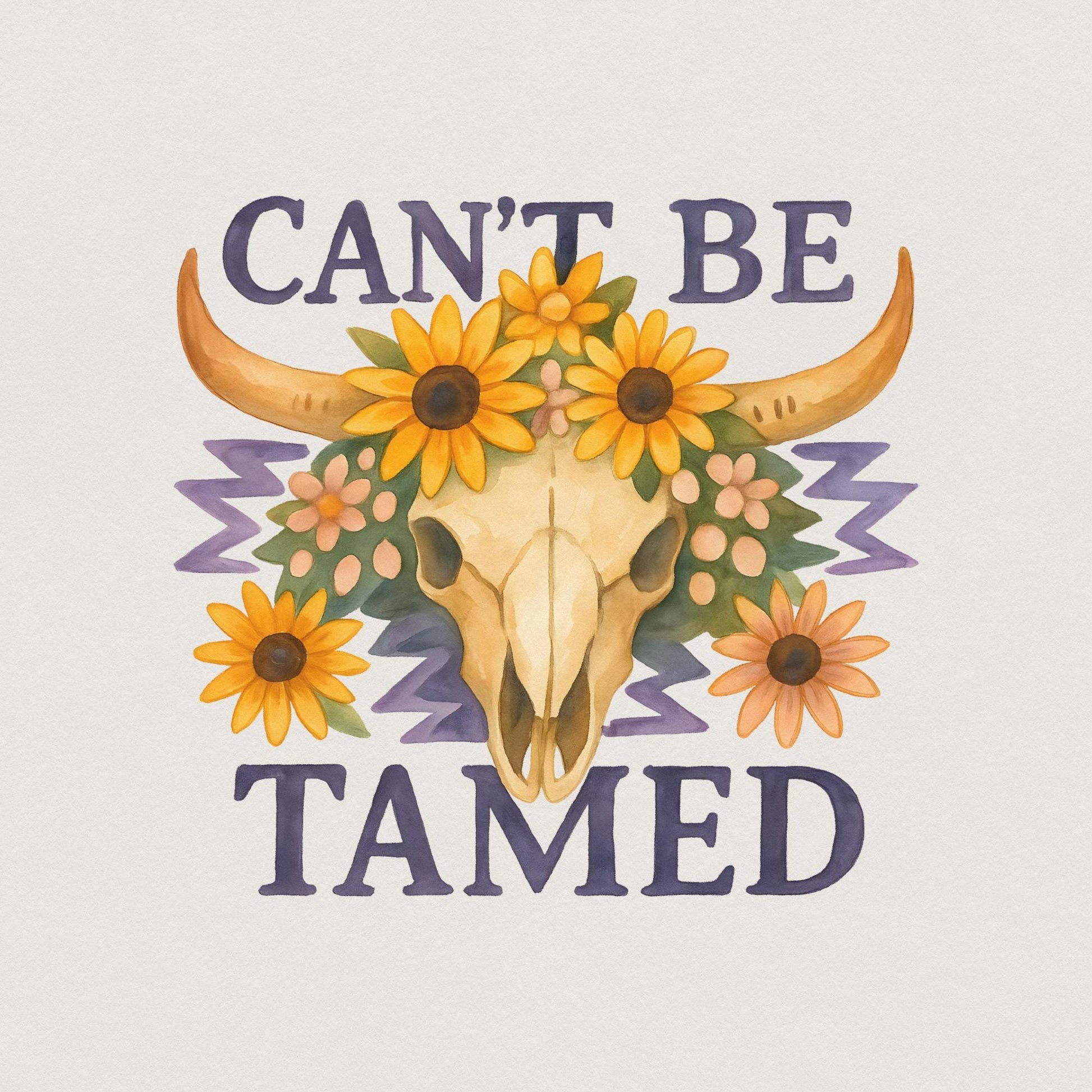 Can't Be Tamed Bull Skull Png, Western Cowgirl Png - 300 DPI Design for