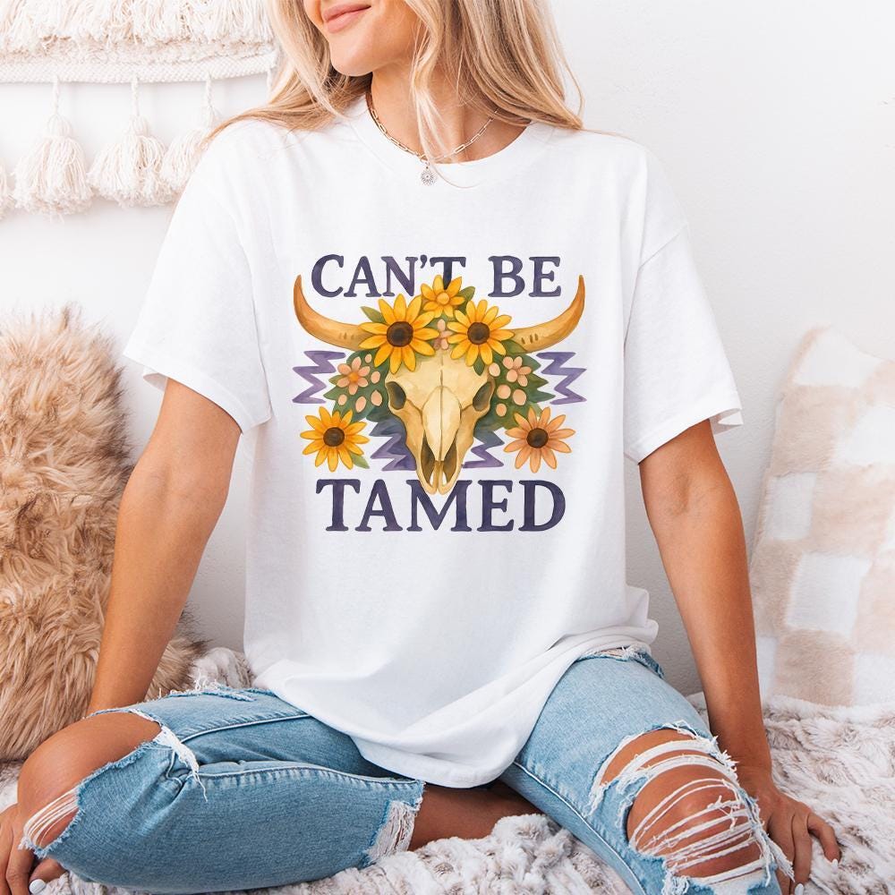 Can't Be Tamed Bull Skull Png, Western Cowgirl Png - 300 DPI Design for