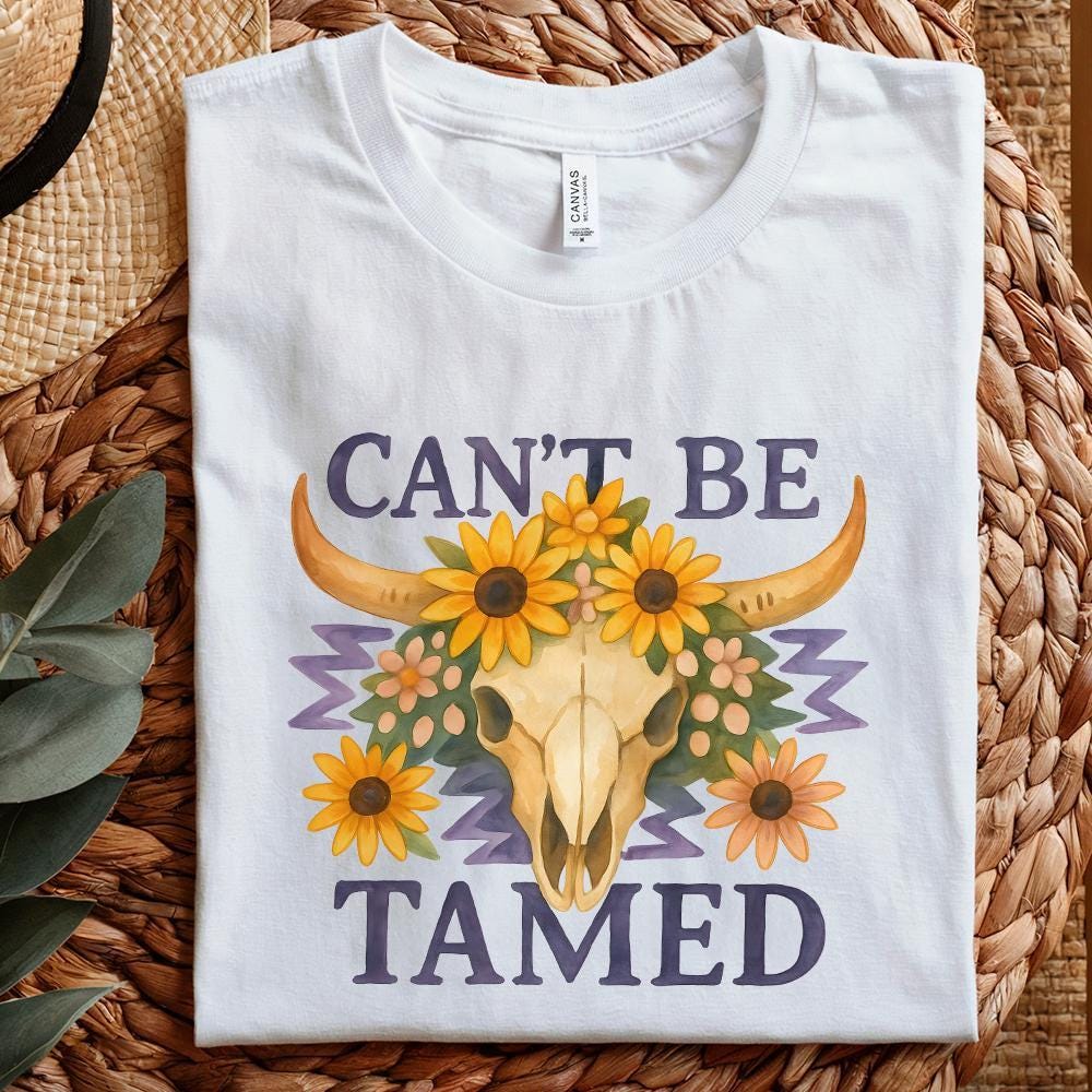 Can't Be Tamed Bull Skull Png, Western Cowgirl Png - 300 DPI Design for