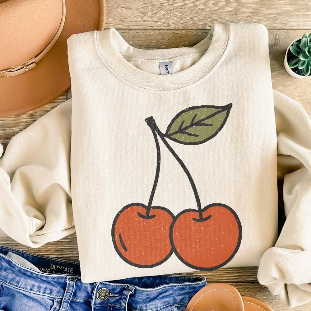 Trendy Cherry Retro Aesthetic, Custom Illustration Art - 300 DPI Design
