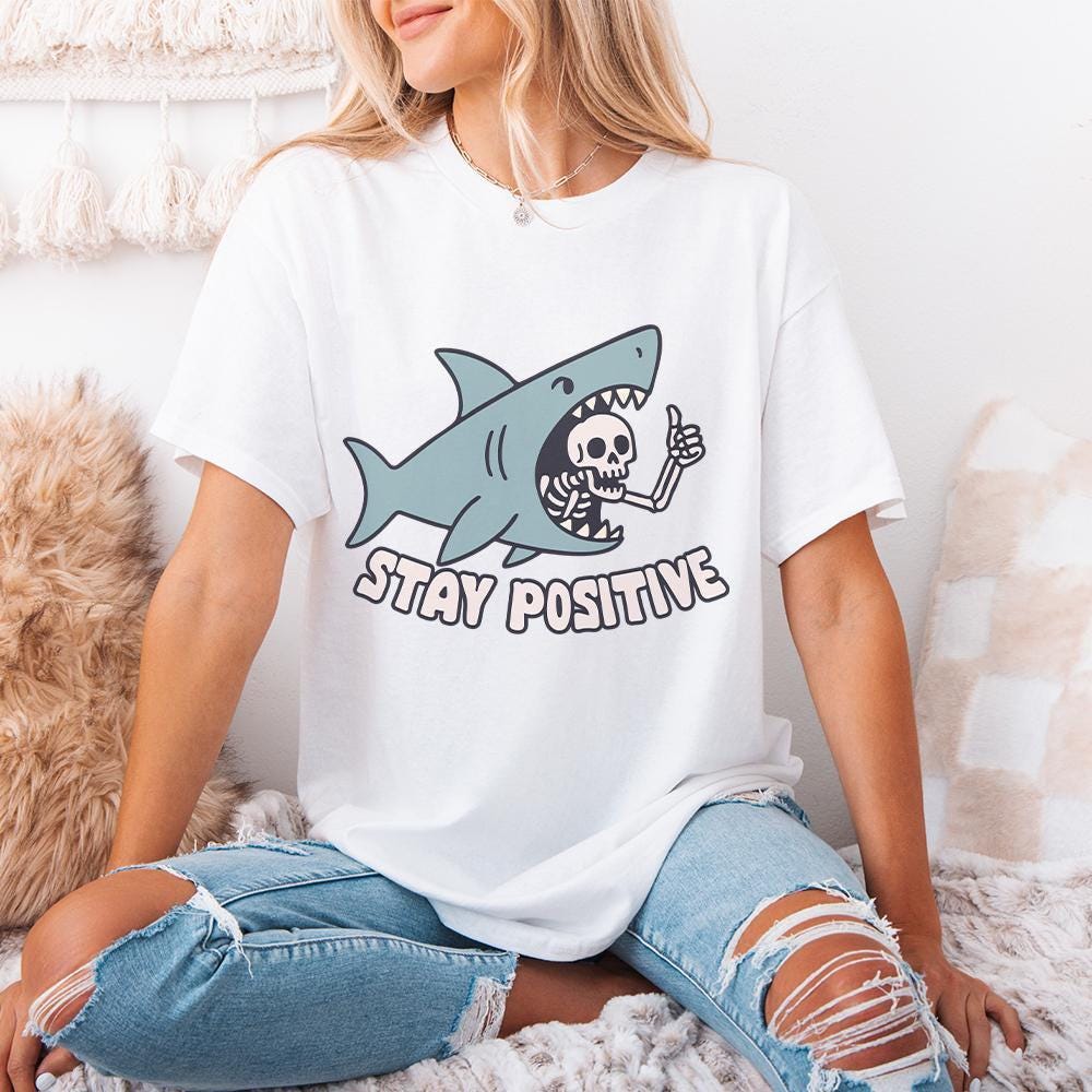 Funny Shark and Skeleton PNG, Trendy Vintage Design for Stickers - 300