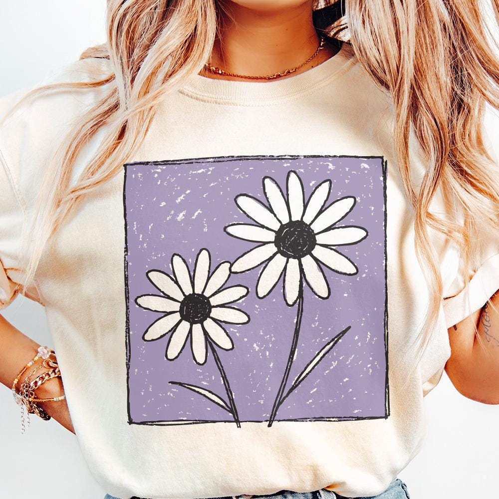Purple Background Daisies PNG, Hand Drawn Daisy Flower Sublimation - 300