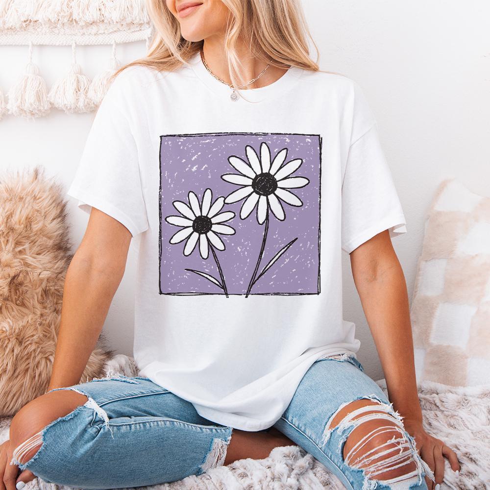 Purple Background Daisies PNG, Hand Drawn Daisy Flower Sublimation - 300